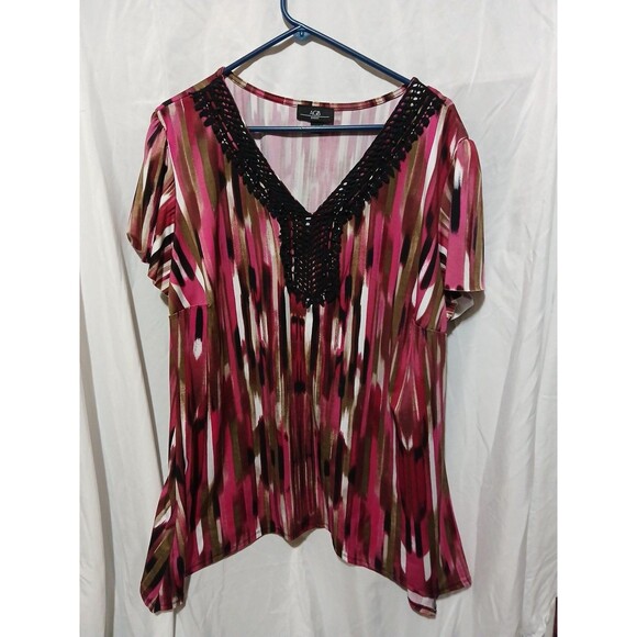 Agb Top Womens Plus Size 3xl Short Sleeve  Stretch  Blouse With Crochet Neck - Picture 1 of 9